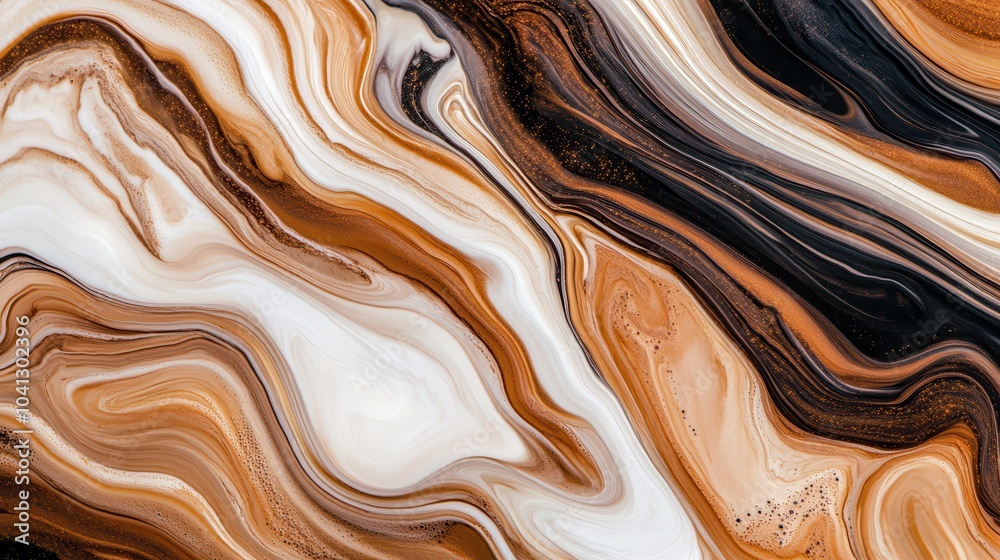 Fototapeta premium Abstract marble texture with rich brown, black, and creamy white swirls, ideal for backgrounds and artistic designs.