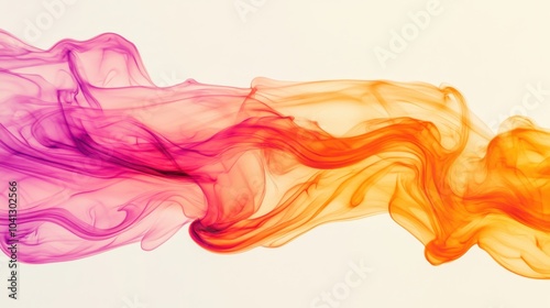 Beautiful swirl of colorful smoke in purple and orange hues, creating an artistic and vibrant abstract background.