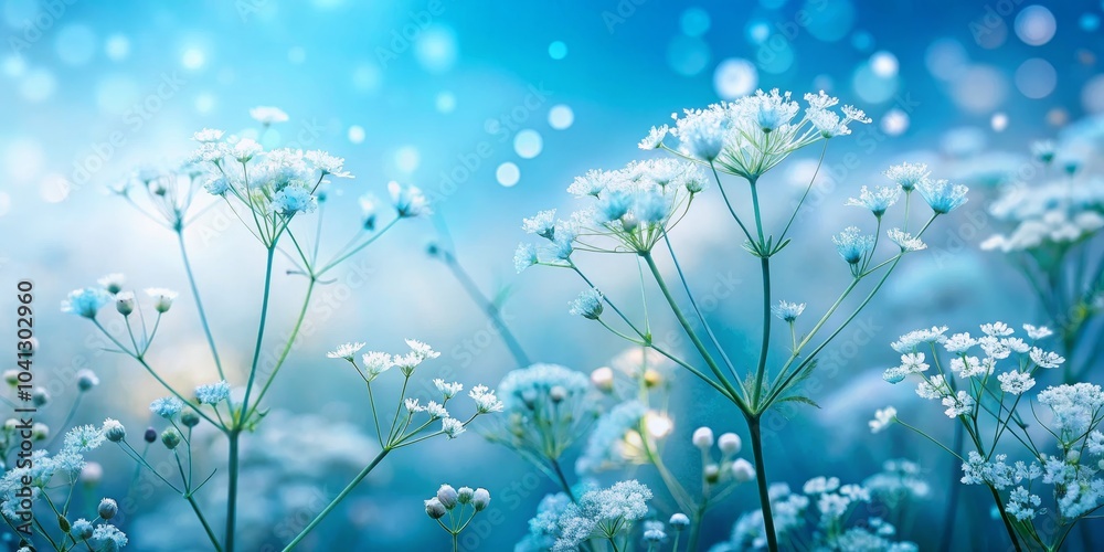 Delicate White Flowers Framed Against a Light Blue Background - Panoramic Photography of Spring Blooms, Floral Beauty, Nature's Elegance, Serene Atmosphere, Soft Petals Delicate White Flowers Framed Against a Light Blue Background - Panoramic Photography of Spring Blooms, Floral Beauty, Nature's Elegance, Serene Atmosphere, Soft Petals