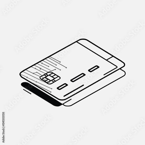 Modern Credit Card, Isometric Line Art Illustration. A simple clean and modern line art illustration of a credit card depicted in an isometric view