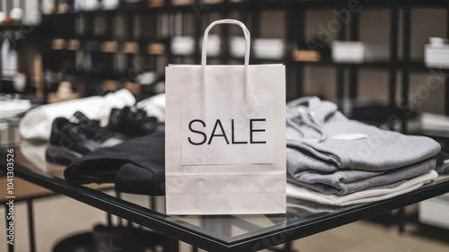 Wallpaper Mural sale written on paper bag on floor. Sale shopping paper bag banner, background for promotion, discount, half price, label, flyer, brochure, shopping Torontodigital.ca