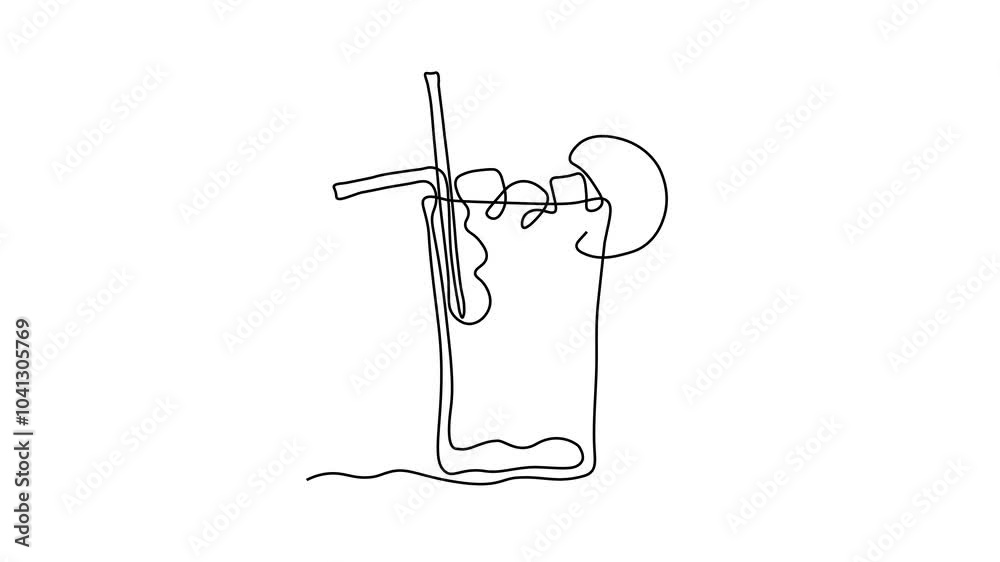 cuba libre cocktail. Self drawing animation one continuous line draw, logo