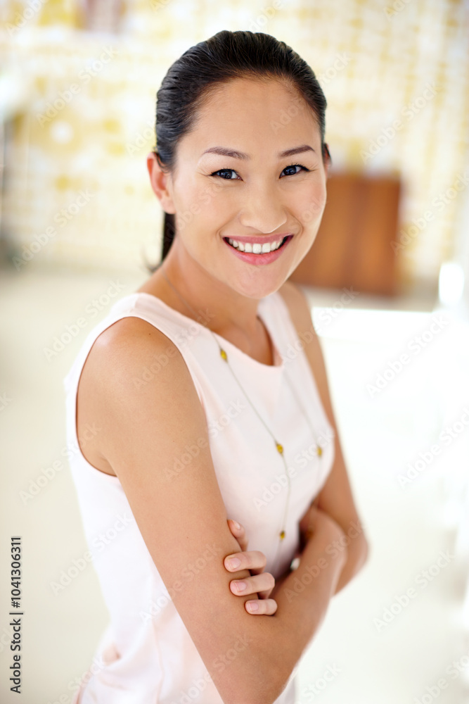 Portrait, happy and woman relax at house with casual clothes, creative career and ambition as designer. Smile, female person and confident with pride, remote work and experience of opportunity indoor Portrait, happy and woman relax at house with casual clothes, creative career and ambition as designer. Smile, female person and confident with pride, remote work and experience of opportunity indoor