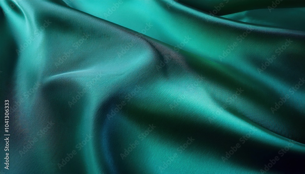 Obraz premium Vibrant Emerald Satin Waves. Luxurious Green Fabric with Soft, Flowing Folds, Perfect for Fashion Branding, High End Product Displays, Textile Design Posters, or Elegant Backgrounds with Copy Space