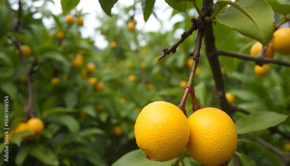 Ripe Lemons Hanging on a Branch, Ripe Lemons Hanging on a Branch,