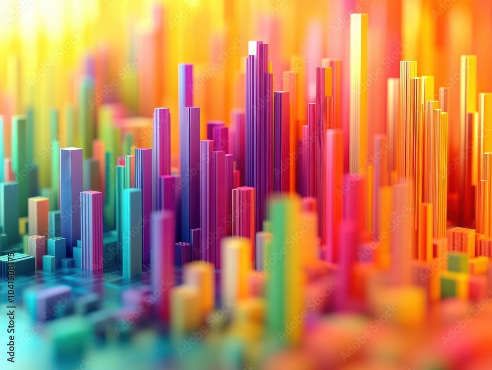 Create a 3D rendition of an urban landscape filled with lively colors that transition smoothly, embodying a futuristic cityscape with a dynamic and abstract twist Create a 3D rendition of an urban landscape filled with lively colors that transition smoothly, embodying a futuristic cityscape with a dynamic and abstract twist