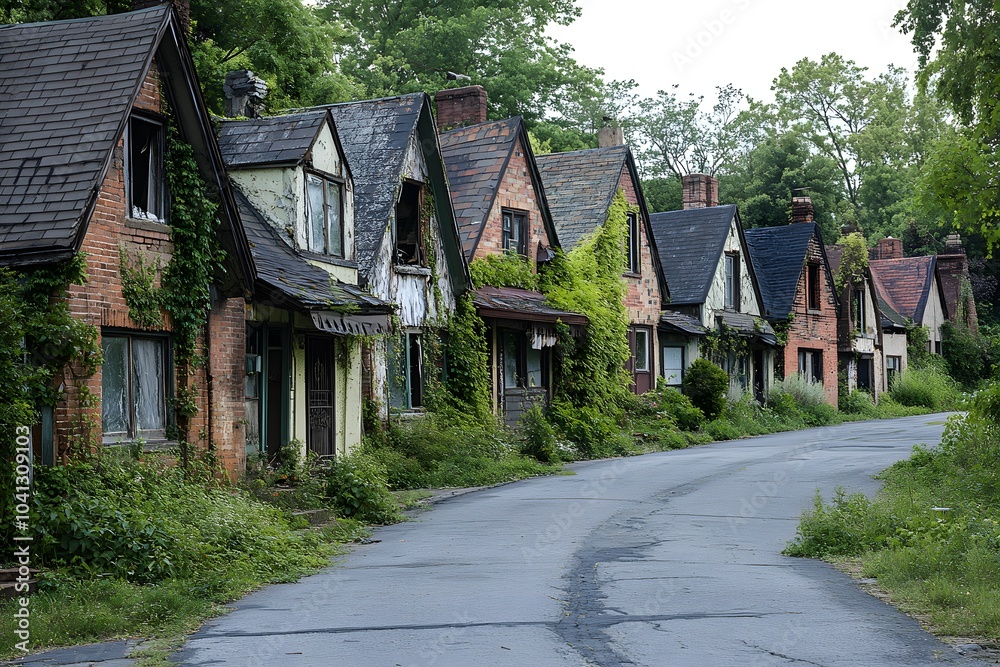 Abandoned homes in a run-down neighborhood Abandoned homes in a run-down neighborhood