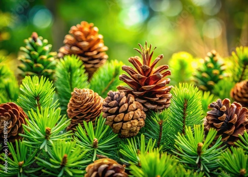 Evergreen Pine Cone Panoramic Photography: Nature's Beauty Captured in Lush Greenery, Forest Landscapes, and Detailed Illustrations of Pine Cones in Their Natural Habitat