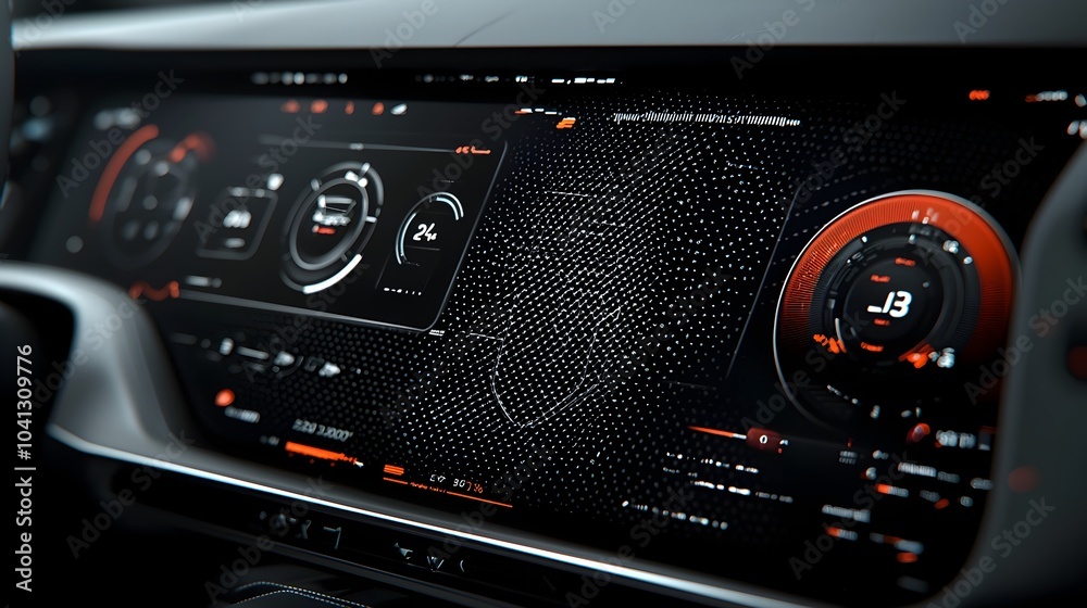 Fototapeta premium Cutting edge Car Dashboard Design with Sleek Futuristic Mesh Pattern and Luminous Digital Displays Showcasing the Innovative Technology of the Future Automotive Interface