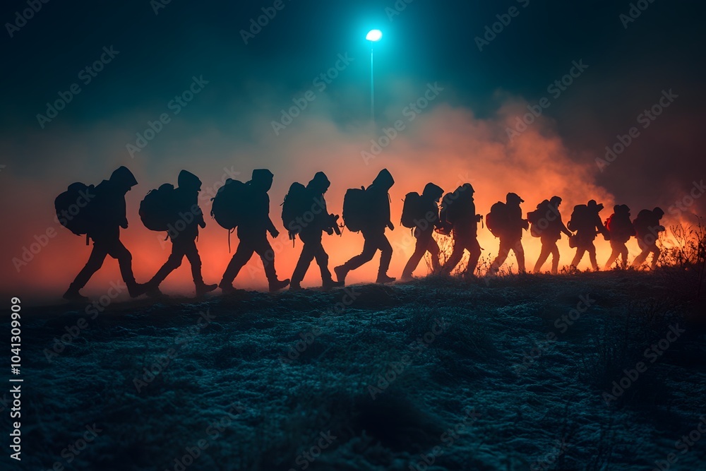Fototapeta premium People crossing a dangerous border