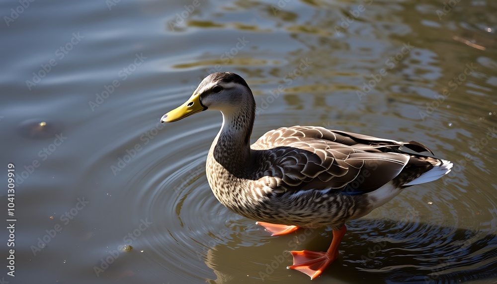 Fototapeta premium Duck in Pond with Ripples,