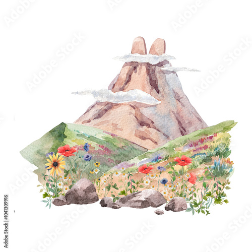 Принти на полотні Watercolor Mount Sinai illustration. Landscape with mountains.