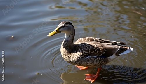 Duck in Pond with Ripples,