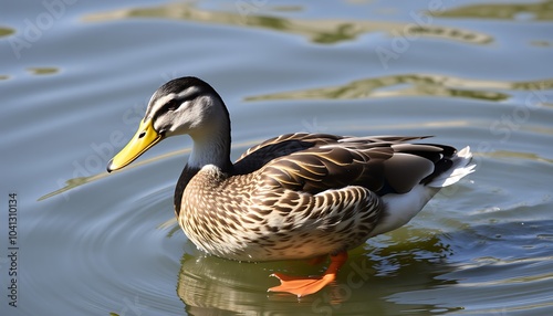 Mallard Duck Swimming in Calm Water,