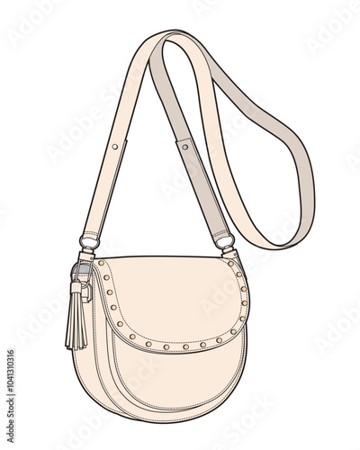 Women saddle bags vector design technical flat drawing.