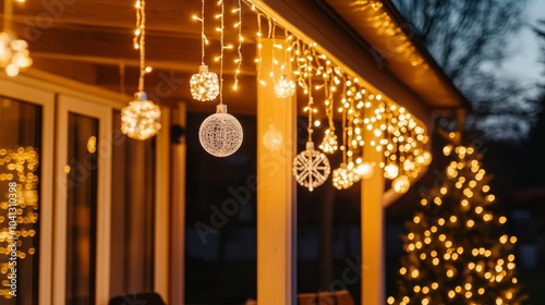 A magical Christmas porch twinkling with fairy lights and a glowing tree photo