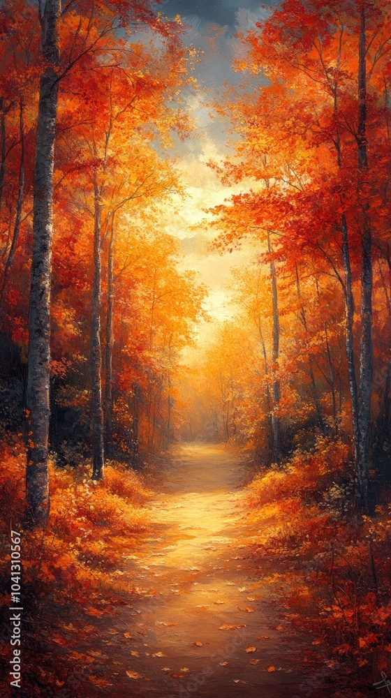 Fototapeta premium Autumn Forest Path Illustration