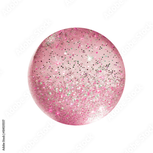 A vibrant sphere design adorned with pink glitter for a sparkling, festive look.