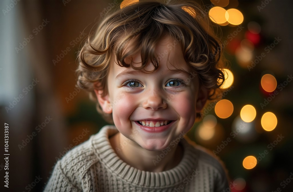Portrait of cute little boy with curly hair, smiling at camera Portrait of cute little boy with curly hair, smiling at camera