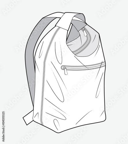 Wrapped nylon rucksack bag design technical drawing by adobe illustrator.