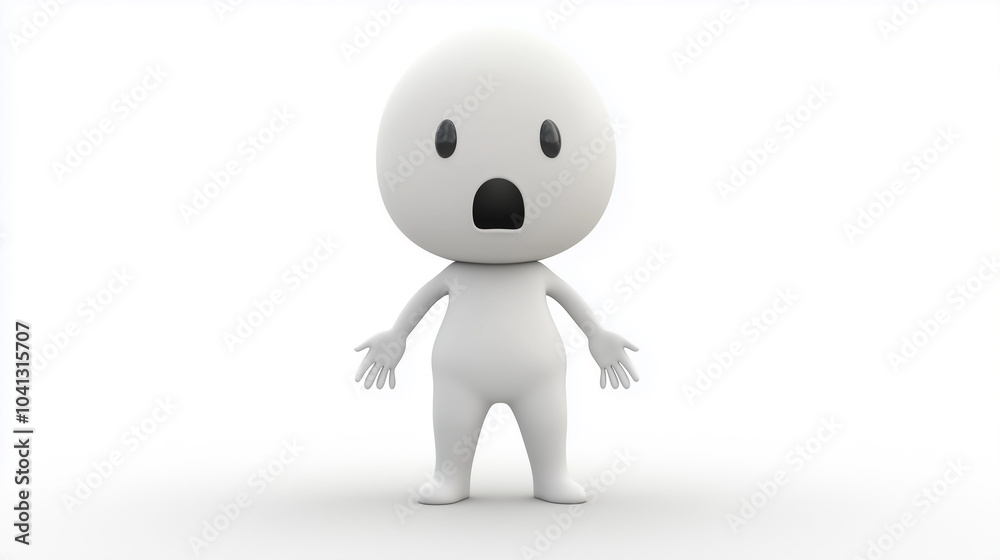 3D character, a funny, cute ghost with a shocked facial expression, standing on a white background 3D character, a funny, cute ghost with a shocked facial expression, standing on a white background