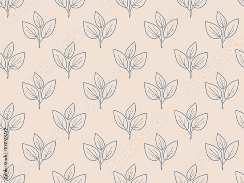 Hand drawn floral pattern vector design. Simple ornament with plant and leaf.