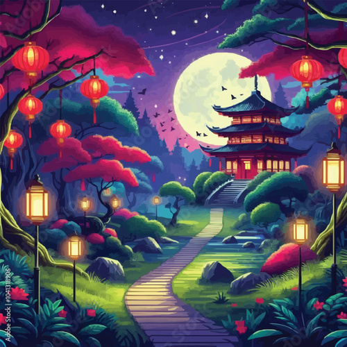 japanese garden at night