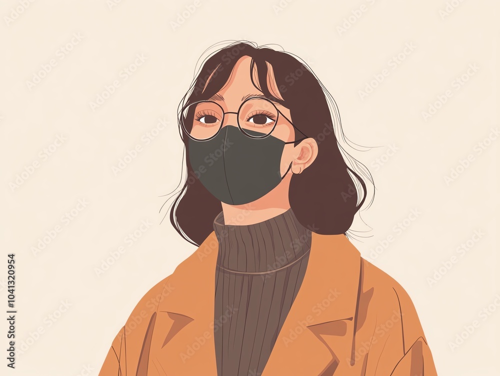 Obraz premium Trendy human with mask, large character style, influencer, flat illustration
