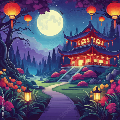 japanese garden at night