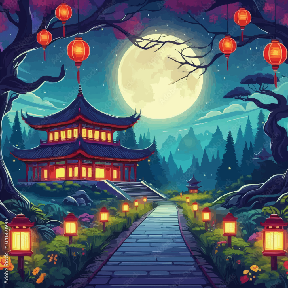 Fototapeta premium japanese garden at night