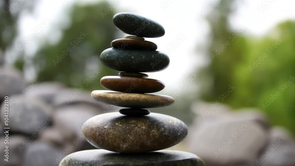 Balanced Stones with Beach Background Balanced Stones with Beach Background