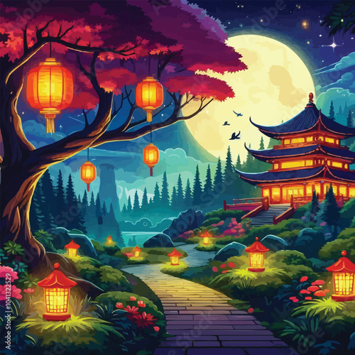 japanese garden at night