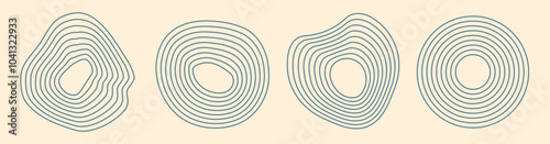 Doodle lines circular scribble rings decoration vector simple minimal graphic illustration set, abstract scrawl circle blobs strokes as tree trunk cut curve forms, modern elements shapes trendy image
