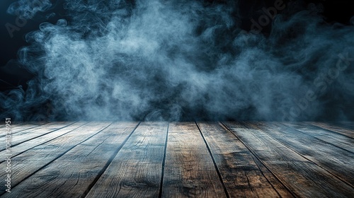 Misty Smoke Over Wooden Surface Background