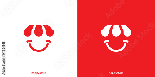 Happy Store Logo. Store and Smile with Minimalist Style. Happy Shop Logo, Icon, Symbol, Vector, Design Inspiration.