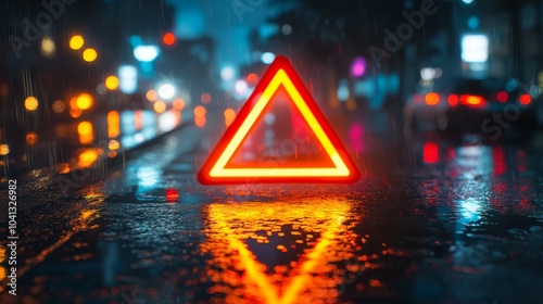 Warning Triangle in Rain