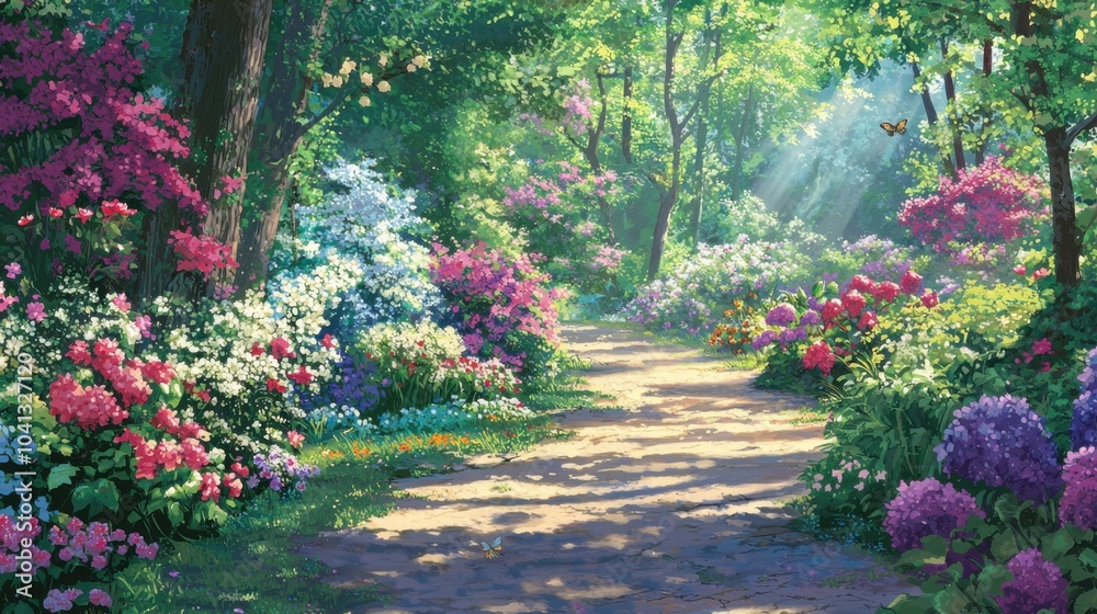 Secret Garden Haven: A Tranquil Pathway of Blooms and Greenery Secret Garden Haven: A Tranquil Pathway of Blooms and Greenery