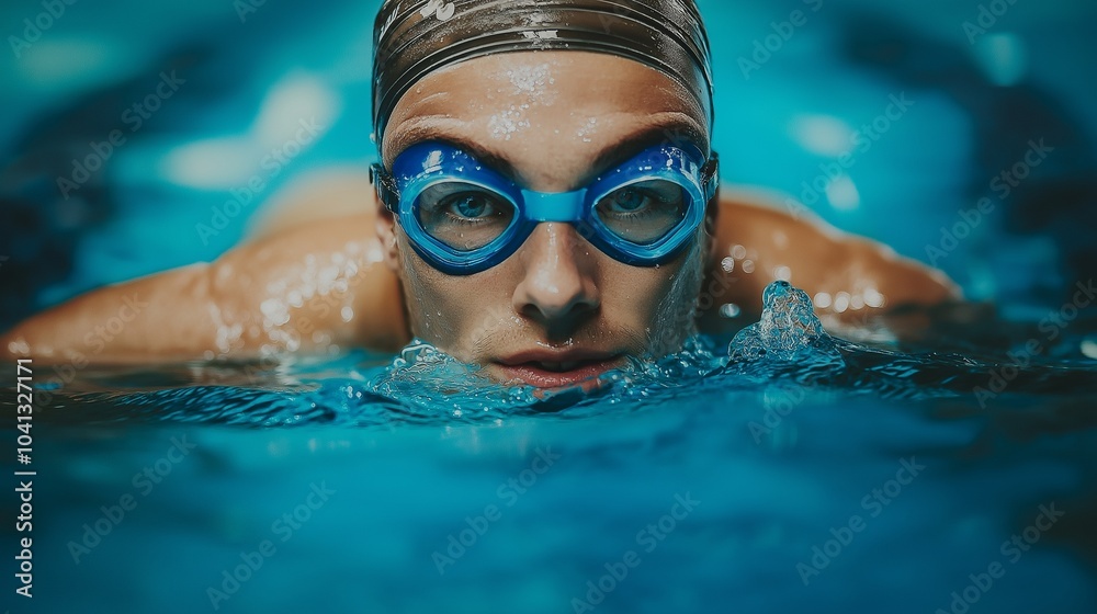 Naklejka premium Young man swimming the front crawl in a pool