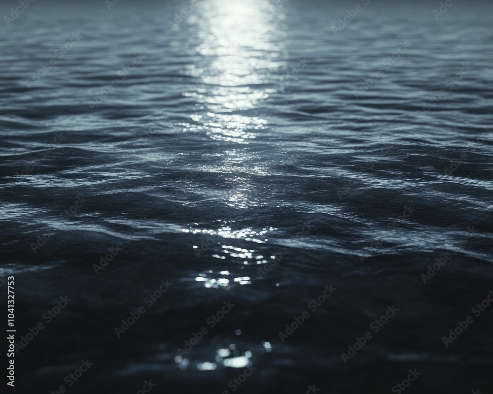 Fototapeta premium Water texture with soft ripples, dark undertones, moonlit reflection