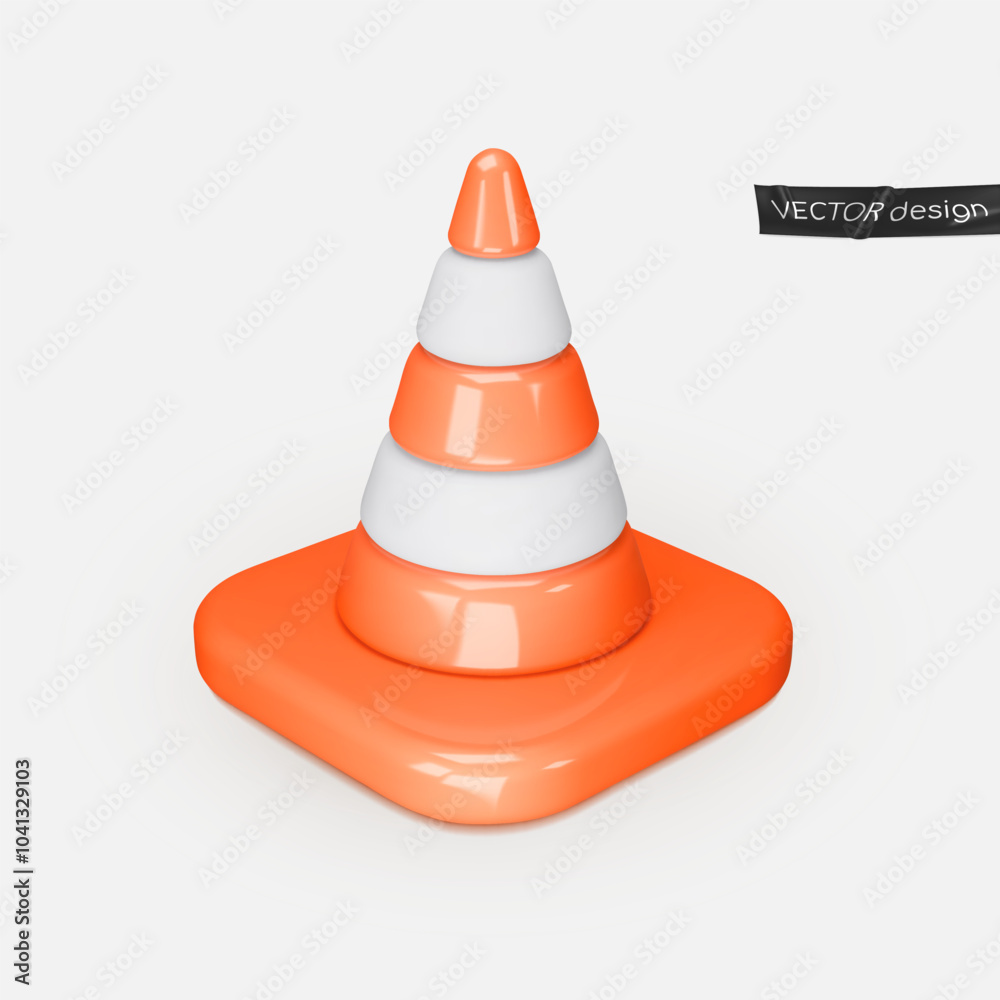 3d icon, render. Realistic traffic cone, isolated on white background. Vector illustration for postcard, poster, banner, web, design, arts, advertising 3d icon, render. Realistic traffic cone, isolated on white background. Vector illustration for postcard, poster, banner, web, design, arts, advertising
