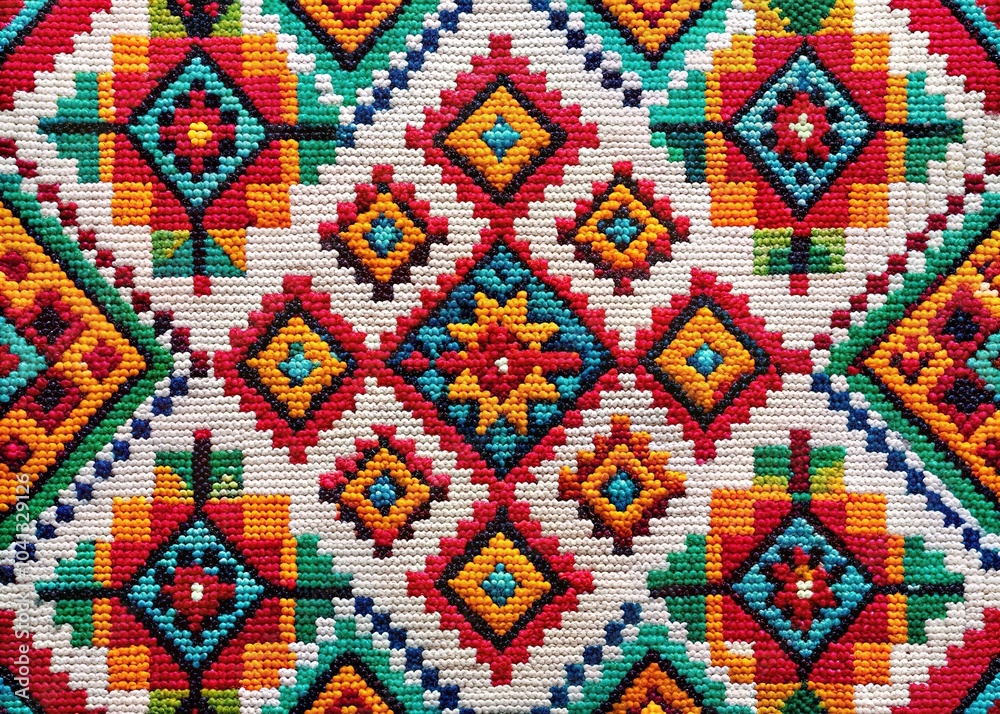 **Minimalist Cross Stitch Indian Clothes Pattern on Ikat Background** **Minimalist Cross Stitch Indian Clothes Pattern on Ikat Background**