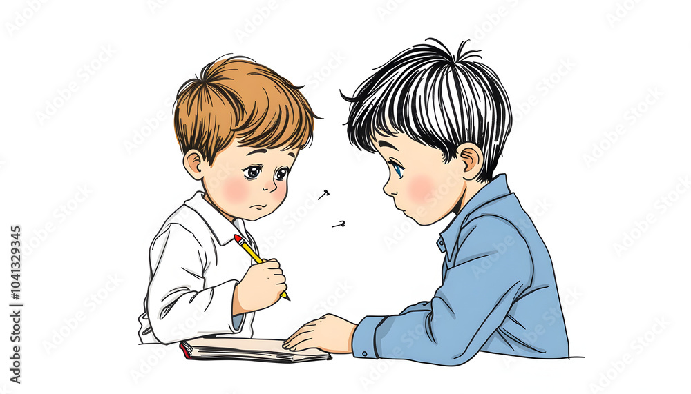 kid with dyslexia drawing with pencil and child psychologist looking at it isolated with white highlights, png kid with dyslexia drawing with pencil and child psychologist looking at it isolated with white highlights, png
