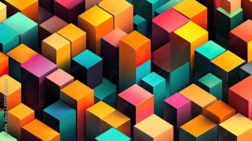 Isometric cubes in vibrant colors stacked in a geometric pattern, creating a dynamic 3D effect Isometric cubes in vibrant colors stacked in a geometric pattern, creating a dynamic 3D effect