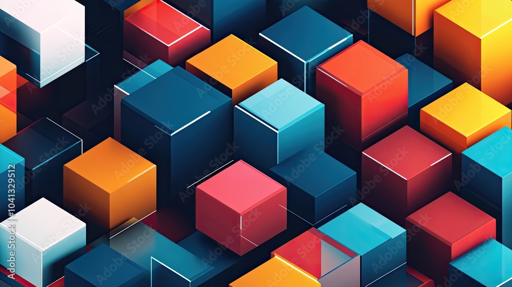 Isometric cubes in vibrant colors stacked in a geometric pattern, creating a dynamic 3D effect Isometric cubes in vibrant colors stacked in a geometric pattern, creating a dynamic 3D effect