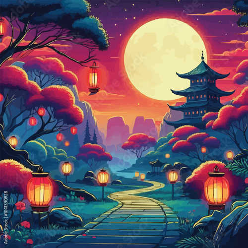 japanese garden at night