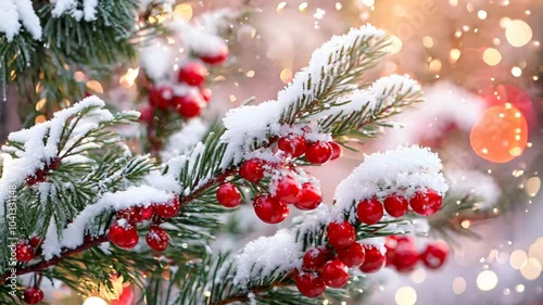 A red tree branch covered in snow
