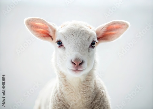 Pure Innocence: Minimalist Newborn Lamb Portrait on White Background