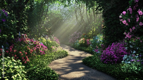 Secret Garden Haven: A Tranquil Pathway of Blooms and Greenery