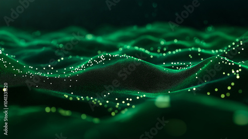 3d dynamic green digital wave. Smart technology wave. Flow digital structure. Cyber technology background. 3D rendering.