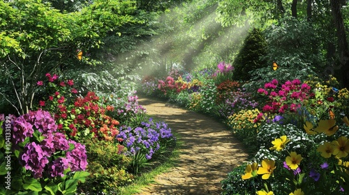 Secret Garden Haven: A Tranquil Pathway of Blooms and Greenery